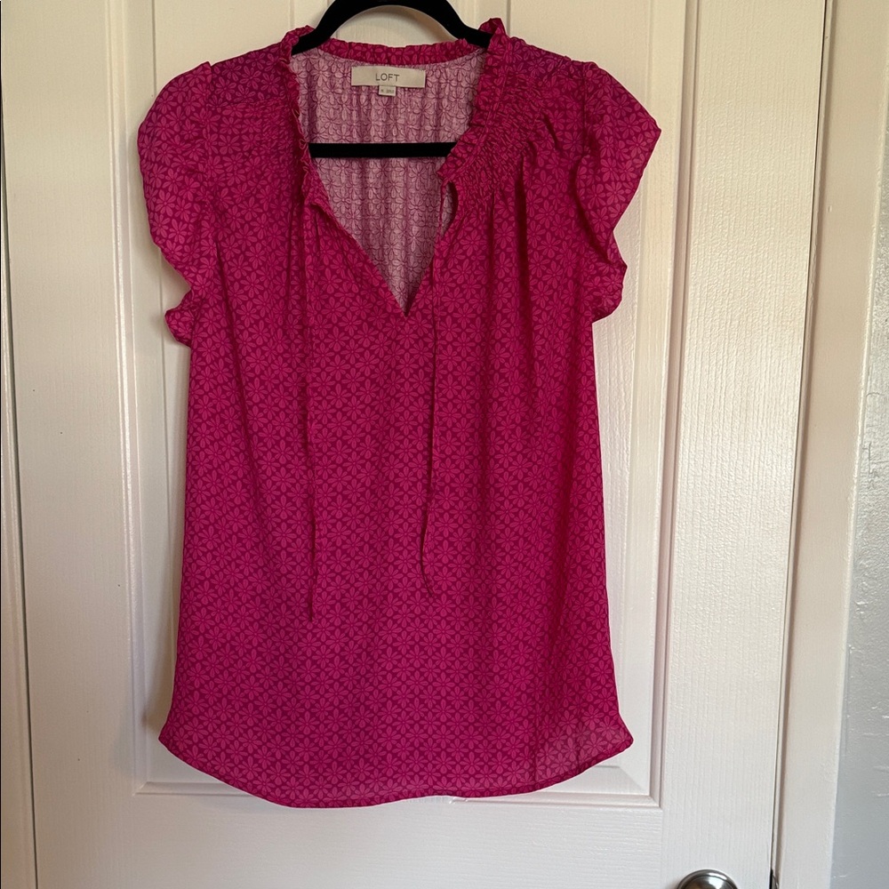 LOFT Fuchsia Blouse with Ruffle Sleeves